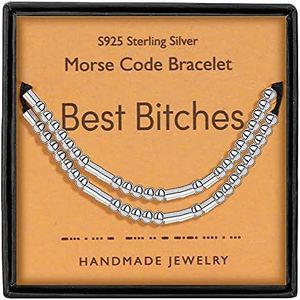 Gleamart 2 pcs 925 Sterling Silver Morse Code Bracelet Inspirational Adjustable Handmade Bangle for Friend, Sterling Silver Silk