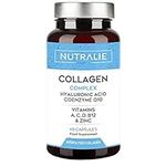 Collagen + Hyaluronic Acid + Q10 Hydrolysed Collagen Women Men + Vitamins A C D B12 Zinc - Skin Joints and Hair - High Strength Collagen Complex 60 Capsules - Nutralie