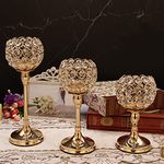 VINCIGANT 3Pcs Crystal Candle Holders for Table Centerpieces, GoldCandle Holders Centerpieces for Table, Halloween Christmas Decorative Candle Holder Set(10 in,13 in,15 in Tall)