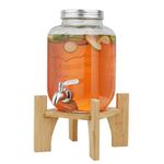 Hiziwimi 4L Glass Beverage Dispenser with Tap, Glass Drink Dispenser with Bamboo Stand, Cover Wide Mouth Iced Drink Jar with Tap, for Juice Water Homemade Tea Drinks, Suggested use Temperature≦45℃