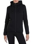 TCA Womens Revolution Tech Workout Thermal Running Hoodie Jacket with Zip Pockets and Thumbholes - Black Marl, M