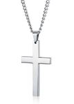 MILACOLATO Stainless Steel Cross Necklace for Men Women Crucifix Pendant Necklace 3mm with Link Chain Silver Croix Nekles Jewellery 24Inches(61cm) CrossB