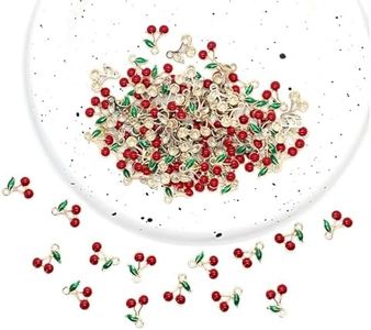 100PCS Red Cherry Alloy Charms, Cute Food Alloy Enamel Pendants, Gold Alloy Enamel Charms, Mini Fruit Alloy Dangle Charms for Necklace Bracelet Earrings Jewelry Making DIY Crafts