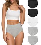 Wealurre Women High Waist Cotton Knickers C Section Underwear Ladies Full Coverage Briefs Tummy Control Panties Underpants Multipack 5 (1002 B/W/G,XL)