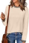 Zeagoo Womens Crewneck Pullover Sweater Long Sleeve Knit Side Slit 2024 Fall Winter Sweater Tops Beige