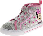 Disney Minnie Mouse Sneakers - Casual Kid Girls Canvas Cartoon Character Shoes - Grey Pink (Size 10 Toddler)