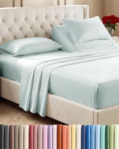 Split Head King Sheet Set – 4 Piece Flex Split Top King Sheets for Adjustable Beds - Fits 14” to 16" Mattress w/ Deep Pockets - Soft, Breathable & Cooling - Luxury Bedding and Wrinkle Free - Ice Blue