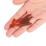 Plastic Worms,Jelly Worms Fishing Lures,50pcs Soft Fishing Lures Baits Set,5cm Plastic Fishing Bait T Tail Grub Worm Baits Fish Tackle Accessory 9 Colors(Red)