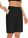 DIBAOLONG Womens Yoga Shorts Loose Comfy Drawstring Lounge Bermuda Shorts with 3 Pockets Black 3XL