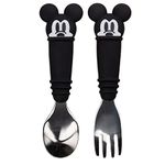 Bumkins Utensils, Disney Silicone and Stainless Steel Baby Fork and Spoon Set, Toddler Silverware, Self Feeding – Mickey Mouse