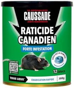 CAUSSADE Raticide Canadien - Anti Rats - Efficacité Radicale – Tous Lieux – 12 Appâts Blocs Pâtes Flocoumafen - Prêt à l'emploi - Une Ingestion Suffit - Fabriqué en France – 300g CARPT300