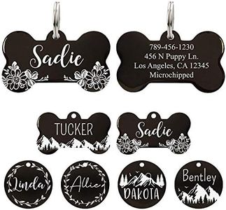 Ultra Joys Stainless Steel Pet ID Tag Dog Name Tags Personalized Front and Back Engraving, Customized Dog Tags and Cat Tags, Optional Engraved on Both Sides, Bone Tag with Floral Design, Large