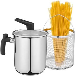 Navaris Stainless Steel Saucepan - 3.4L Soup Pot with Pour Spout, Freestanding Strainer Lid, Deep Fryer Pot with Basket, Milk Pot, Spaghetti Pot, Dishwasher Safe, Induction Ready