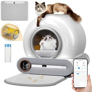YSOAE Automatic Self Cleaning Cat Litter Box, 65L+9L Large Capacity Smart Cat Litter Litter Cleaning Robot with Cat Litter Mat, Includes Garbage Bag, Cats Litter Box for Multiple Cats, APP Control