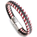 HALUKAKAH ● Jazz ● Men's Genuine Leather Sport Red Handmade Braid Bracelet Titanium Magnetic Clasp 8.5"(21.5cm) with Free Giftbox