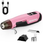 WORKPRO 7.2V Cordless Mini Heat Gun for DIY Crafts, 4000mAh Pink/Black, 1.5s Fast Heating, 3 Temp Settings (Cool/572°F/842°F), USB-C Rechargeable, Portable Hot Air Gun