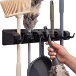 Berry Ave Broom Holder & Wall Mount Garden Tool Organizer - Home Laundry Room, Kitchen, Closet, Shed, Garage Organization & Storage Utility Rack - 5 Slots & 6 Hooks -Rake, Shovel, Mop Hanger, Plastic