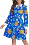 PHIXWORLD Womens Long Sleeves Aline Magic School Bus Miss Frizzle Party Costume Dress Blue Plus Size XL