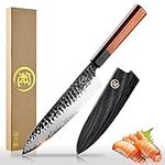 Chef Knife 8-Inch Handmade Forged Pro Japanese Sharp AUS10 High Carbon 3-layer Steel Kitchen Meat Vegetable Sushi Gyuto Cutting Cleaver Kitchen Chef Knife[Gift Box &Wooden Sheath]–Wooden Handle