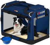 CADOCA® XL Dog Crate | 82x59x59cm | Foldable Breathable Car Pet Transport Box | Dog Travel Crate | Robust Pet Vet Holiday Cat Carrier Puppy Kitten Rabbit | Navy Blue