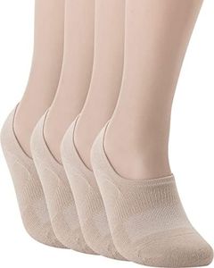 (S(US Women Shoes 5.5 7.5, Beige 4pairs S-size) - Pro Mountain No Show Athletic Cotton Sports Liner Socks Unisex Light Toe Cushion