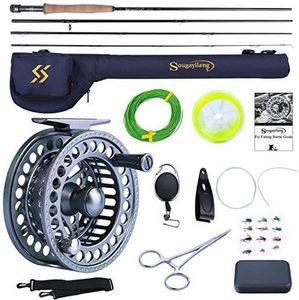 Sougayilang Fly Fishing Rod and Reel Combo, 4-section Ultra-weight Portable Fly Rod and CNC Machined Aluminum Reel Complete Starter Package with Rod Bag-FTQ5/6