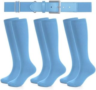 XZQTIVE 3 Pairs of Baseball Socks and 1 Baseball Belt Combo Set Adjustable Softball Belt and Softball Socks for Youth Adult