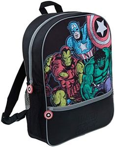 Marvel Sac à dos pour enfants Comics Avengers - Grand sac à dos de voyage pour la rentrée scolaire - Sac à dos noir pour garçons et filles - Sac à dos avec porte-boisson, Avengers Comic, taille unique