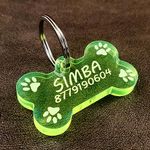 PALLY Pets' Products Waterproof Acrylic Bone Shape Customized Cat or Dog Name Tag for Pet ID, Water-Proof, Rust-Proof Acrylic Neon Green Personalized Dog Collar Tag