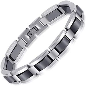 Feraco Men Sleek Magnetic Therapy Bracelets Pain Relief for Arthritis,Stainless Steel,8.66 inch Black