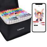 Vokiuler Alcohol Markers Set-120 Colours Art Markers with APP, Dual Tip Colouring Marker Pen for Artists Adult Student Drawing Sketching Animation Illustration Comic Designing with Carrying Bag