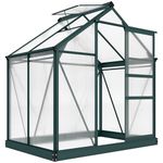 Outsunny 6 x 4ft Polycarbonate Greenhouse, Large Walk in Green House with Slide Door and Window, Garden Plants Grow House with Aluminium Frame and Foundation, Dark Green