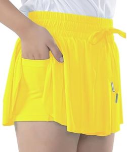 zqajuxg Girls Flowy Shorts with Spandex Liner,2 in 1 Butterfly Shorts Teen Girls with Pockets for Sports，Running，Athletic/Yellow/10-12 Years