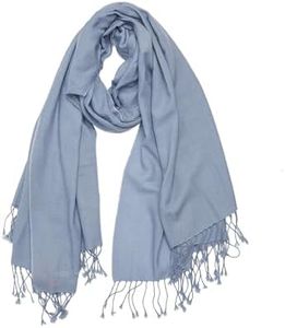 Cashmere Boutique Women Pashmina Scarf for Daily Wear, Wedding, Evening Party, and Winter Warm - 70% Cashmere and 30% Silk - Silver Blue, 12" x 60"