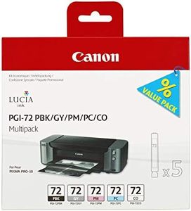 Canon PGI-72 Cartouche PBK/GY/PM/PC/CO Multipack Noire Pigmenté, Gris, Photo Magenta, Photo Cyan, Chroma Optimizer (Multipack plastique)