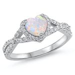 CHOOSE YOUR COLOR Sterling Silver Heart Halo Promise Ring, Metal, Opal