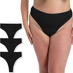 PSEFNAGX Women's 3 Pieces Blacks High Cut Breathable Strecthy Thong Panties No Show Underwear Size XLarge