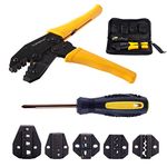 Toprema Crimping Tool Kit Ratchet Terminal Connector Plier Crimper 5 Interchangeable Die Sets Insulated Non-Insulated Cable Wire Hand Tool with Carry Bag