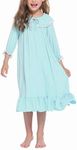 Ekouaer Casual Princess Sleep Shirts for Girls Soft Comfy Nightie Long Sleeve Cute Lounge Dresses Cotton Nightshirts(Green,6-7T)