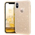 MATEPROX Glitter Case Compatible with iPhone X Case/iPhone Xs Case Glitter Sparkle Sparkly Bling Cute, 3 Layer Hybrid, Anti-Slick Protective Case for iPhone X/Xs (2018) -Gold