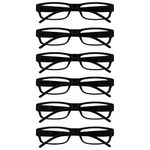 OPULIZE Ace Reading Glasses 6 Pack Classic Everyday Narrow Frame Scratch Resistant Spring Hinges Black Mens Womens RRRRRRR32 +2.50