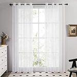 Deconovo Linen Look Voile Curtains White, Semi Transparent Eyelet Sheer Curtains, Voile Curtains for Living Room, 55 x 90 Inch(Width x Length), 2 Panels