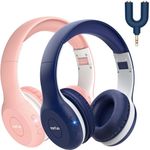 Kids Bluetooth Headphones, Wireless Headphones, Foldable Headphones with Microphone, Hi-Fi Stereo Sound, 40H Playtime, 85/94dB Volume Limited, Over Ear Headphones for Tablet, Blue Pink Two Pieces