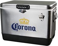 Corona Ice Chest Beverage Cooler with Bottle Opener, 51L (54 qt), 85 Can stainless steel Portable Cooler, Silver and Black, for Camping, Beach, RV, BBQs, Tailgating, Fishing