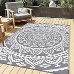 Bsmathom Outdoor Rug 5'x8' Waterproof for Patios Clearance, Reversible Outdoor Plastic Straw Camping Rug, Portable Reversible Mat Outdoor Rug for Outside, RV, Trailer, Backyard, Pool Deck, Grey