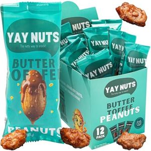 YAY NUTS Butter Toffee Peanuts – Sweet & Salty Crunchy Roasted Peanuts Coated in Caramelized Butter Toffee - All-Natural, Made in USA – Guilt-Free Treats for On-the-Go Snacking - 12-Pack of 2oz Bags
