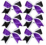 Cheerleader Bows 8 Inch 3 Colors 2 Layers 6 Pcs Jumbo Ponytail Holder Cheerleading Bows for High School College Hair Elastic Hair Tie (Purple/Black)