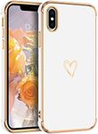 GUAGUA Case for iPhone X/iPhone Xs, Luxury Cute Heart Pattern iPhone X/iPhone Xs Case Electroplate Edge Bumper for Women Girls with Camera Protection & 4 Corners Shockproof Protection Cover, White