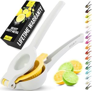 Zulay Kitchen Metal 2-in-1 Lemon Squeezer - Sturdy Max Extraction Hand Juicer Lemon Squeezer Gets Every Last Drop - Easy to Clean Manual Citrus Juicer - Easy-Use Lemon Juicer Squeezer - Gray/Yellow