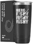 Onebttl Fishing Gifts for Men Guys, Unique Fishing Mug for Him, 20oz Stainless Steel Tumbler Fishing Tumbler for Dad, Husband, Coworkers, Friends, Here Fishy Fishy Fishy